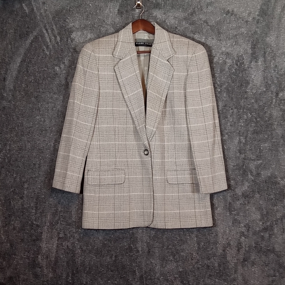 Linda allard Ellen Tracy vintage wool silk cashmere blend one button blazer
